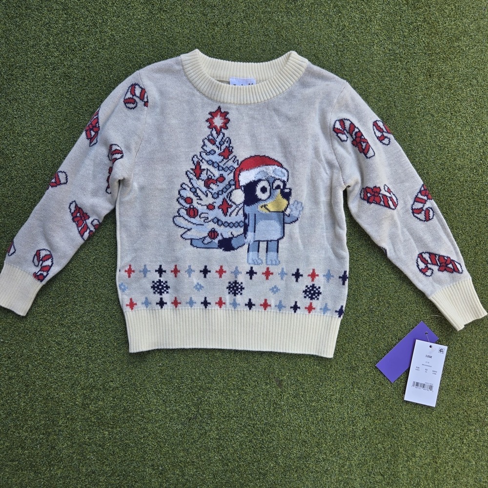 Bluey Sweater Baby 18M Christmas Tree Pullover Cream Color Christmas - Picture 2 of 8